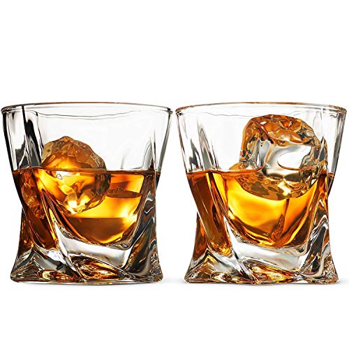 Image of Crystal European Twist Whisky Glass Stylish Old Fashion Rocks Tumblers Lead-Free Glassware for Scotch Bourbon Cognac Brandy Cocktail Old Fashioned Cocktail Tumblers 300 Ml (Set of 2)