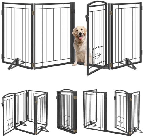 Metal Free Standing Dog Gate with Cat Door for Indoor/Outdoor,80"...