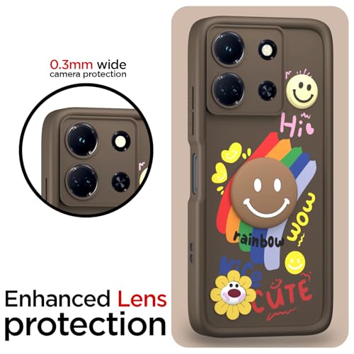 Image of Pikkme Back Cover for Infinix Note 30 5G | Soft Silicone| Cute Rainbow Smile & 3D Cartoon Flower Design | Shockproof Raised Camera Protection Bumper Case (Brown)