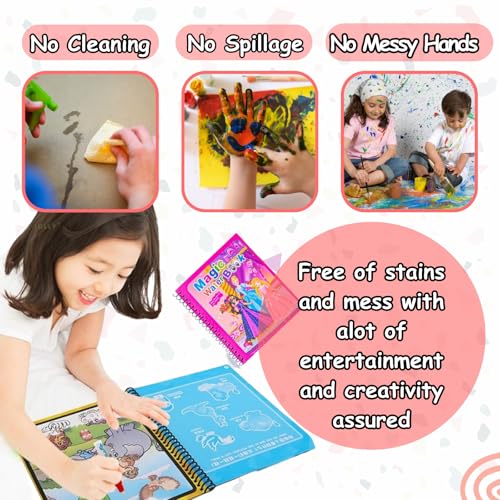 Image of Sakuya Magic Water Coloring Book |Mess-Free Colouring Book|Reusable Notepad with Magical Pen| Educational Doodle Book for Kids, Return Gifts for Birthdays, Kids, Boys, Girls- (Pack of 3)