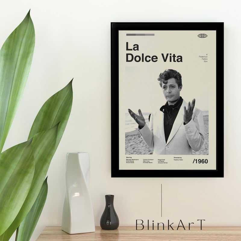 Image of BLINKART La Dolce Vita Movie Poster Frame 8x12 Inch | Premium 300 GSM Paper Wall Print | Mid Century Vintage Film Artwork for Home, Bedroom, Living Room, Office | Framed Photo Decor