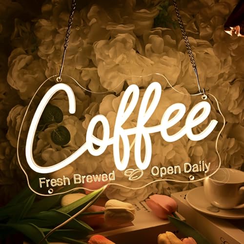 Image of Britrio Coffee Neon Sign for Home Coffee Bar Station Kitchen Dinning Room Bedroom Office Wall Decor LED Light Up Cafe Business Sign Shop Restaurant Pub Birthday Party 5V USB Warm White
