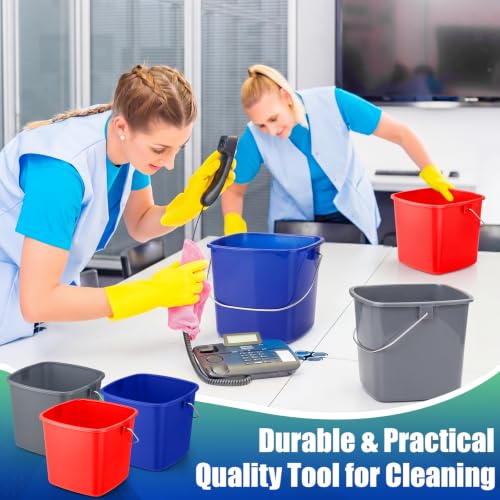 Image of Zhehao 6 Pcs 3 Quart Small Sanitizer Cleaning Bucket, Red,Dark Blue,Gray
