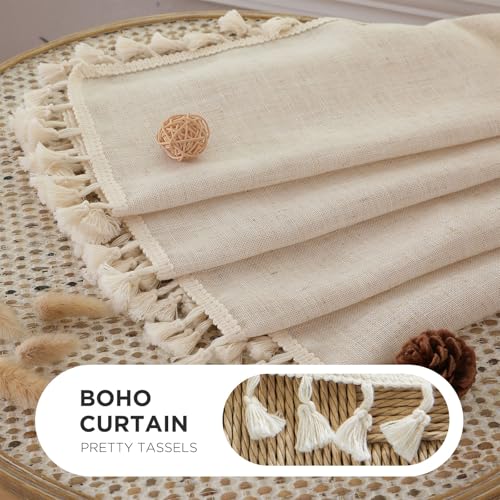 Image of Joydeco Linen Boho Curtains 90 Inch Curtains 2 Panels Set, Boho Curtains for Bedroom Living Room, Super Soft Light Filtering Country Rustic Semi Sheer Farmhouse Curtains Rod Pocket