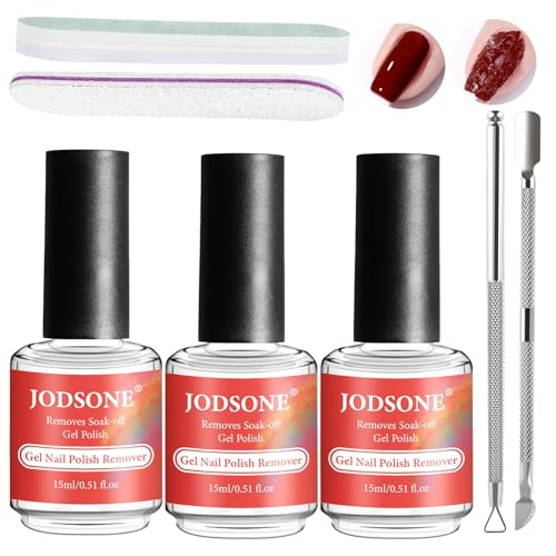 Image of JODSONE Professional Gel Nail Polish Remover Kit:3Pcs Quick 15ML Gel Nail Polish Remover,2 Sanding Strips and Steel Pushers,Complete with Professional and Highly Efficient Tools,Safe Remove at Home