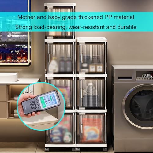 Armadietto alto sottile su ruote, organizer in plastica multistrato con design anti-punta, soluzione salvaspazio per bagno e cucina