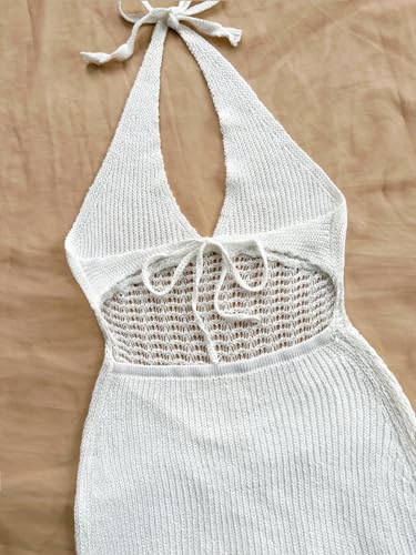 Image of GORGLITTER Women's Crochet Dresses Sexy Hollow Out Tie Backless Sleeveless Bodycon Sundress