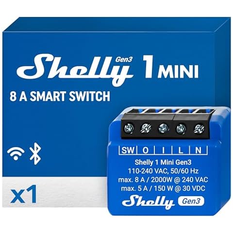 Shelly 1 Mini Gen3 | WiFi & Bluetooth Smart Switch Relay 1 Channel 8A | Home Automation | Compatible with Alexa & Google Home | iOS Android App | No Hub Required | Dry Contacts Cover