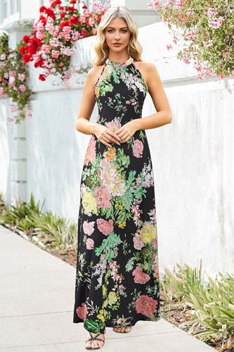 Image of STYLEWORD Women's Summer Floral Halter Maxi Dress Vacation Semi Formal 2026