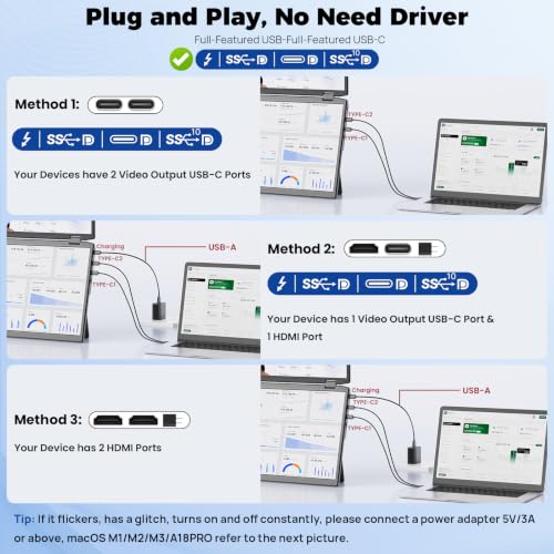 Image of KEFEYA Portable Monitor 15.6 inch, FHD Stacked Foldable Triple Laptop Screen Extender, Blue Filter IPS HDR Monitor, 330 Screen Adjustment, USB-C /HDMI Plug-Play Second Monitor for Mac Windows Work Travel