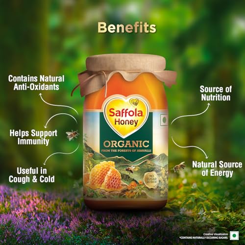 Image of Saffola Wild Forest Organic Honey, 500g, 100% Pure Wild Forest Organic Honey (Pack of 3)