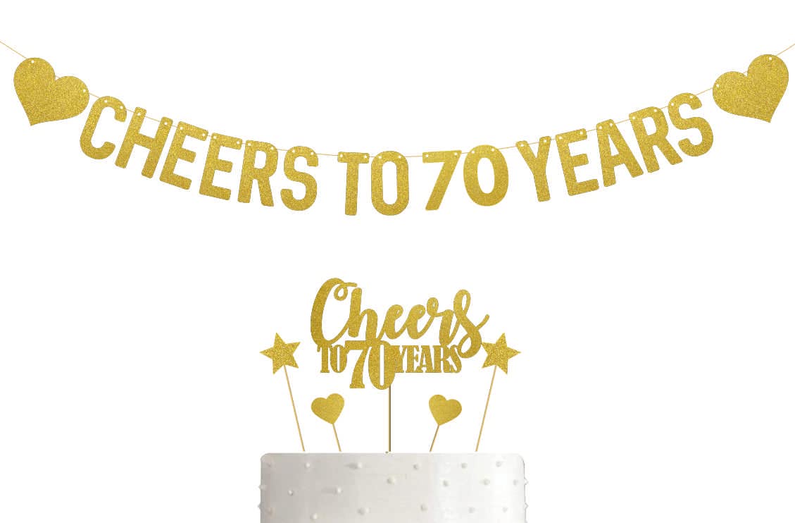 Cheers to 70 Years Cake Topper and banner / Happy 70th Birthday Cake Decorations / Happy 70th Anniversary Party Supplies Gold Glitter-image-5