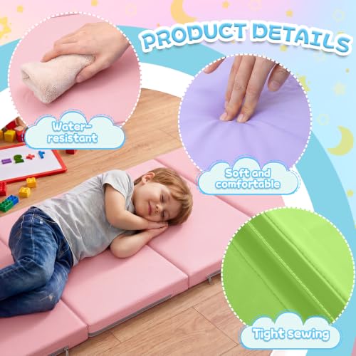 Image of Wesiti 5 Pcs Nap Mats for Preschool 47 x 24 1.37 inch Thick Folding Rest Mat 4 Section, Sleeping Pad for Kids Children Daycare Nap School Classroom Kindergarten Daycare Travel Home, Macaron Color
