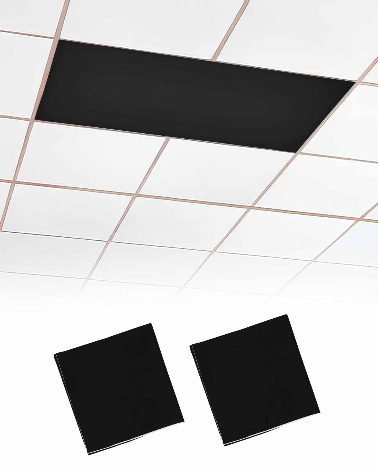 Magnetic Light Cover for Classroom Drop Ceiling,2 Pack 4x2 Ft Fluorescent Light Covers for Office Home Ceiling Light Pure Black Solid Color Lampshade