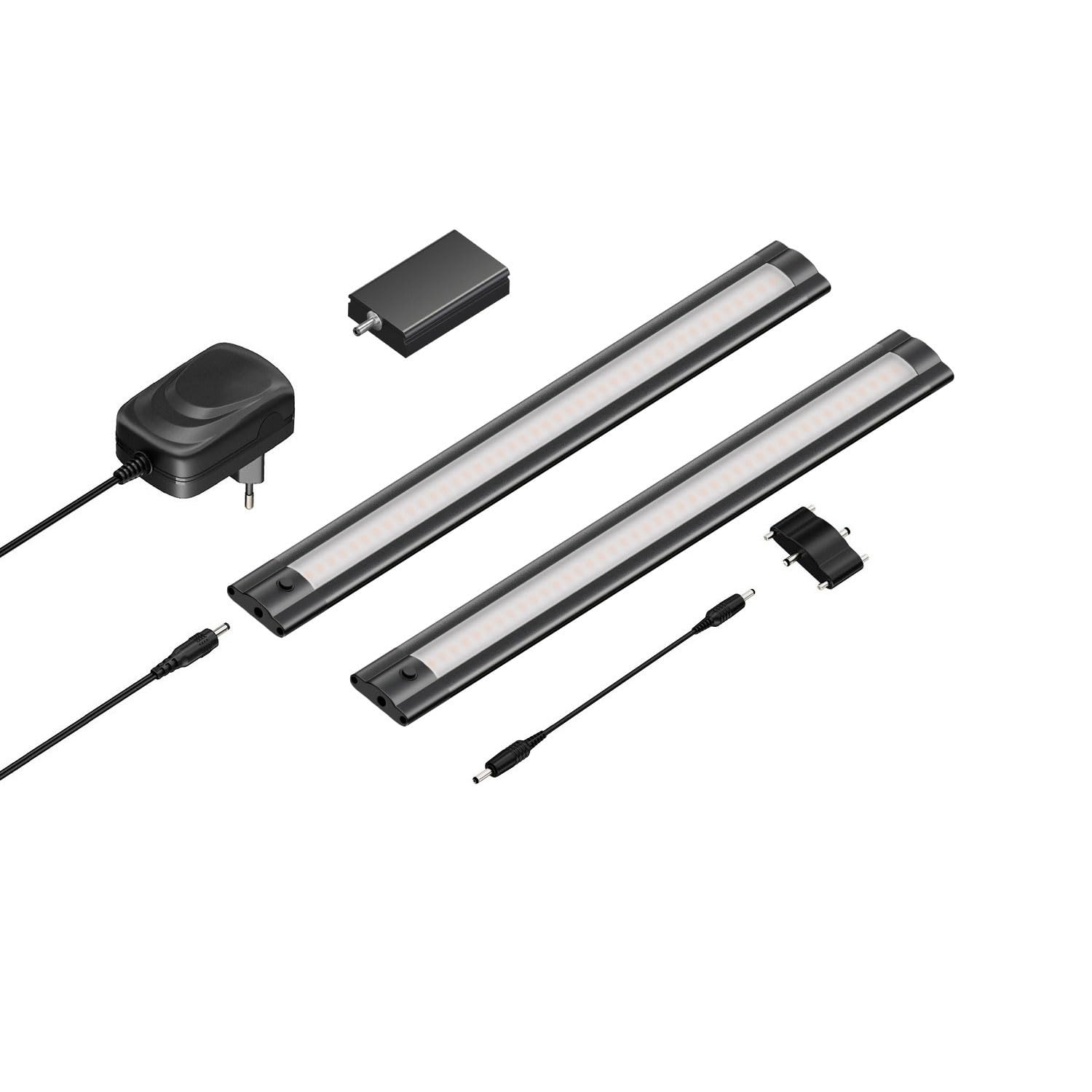 ledscom.de Inteligentne oświetlenie podszafkowe LED SIRIS czarny mat, płaski kontroler WLAN, inteligentny dom, z obsługą Alexa, 30 cm każdy, 370 lm każdy, biały, zestaw 2 szt.