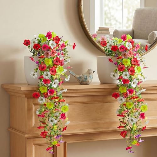 Image of Dekorly 75CM Lifelike Artificial Eucalyptus Vine with Daisy Flowers (Pack of 2) | Premium Hanging Floral Creeper for Home & Balcony Decor (Daisy Flower Vines, 75CM)