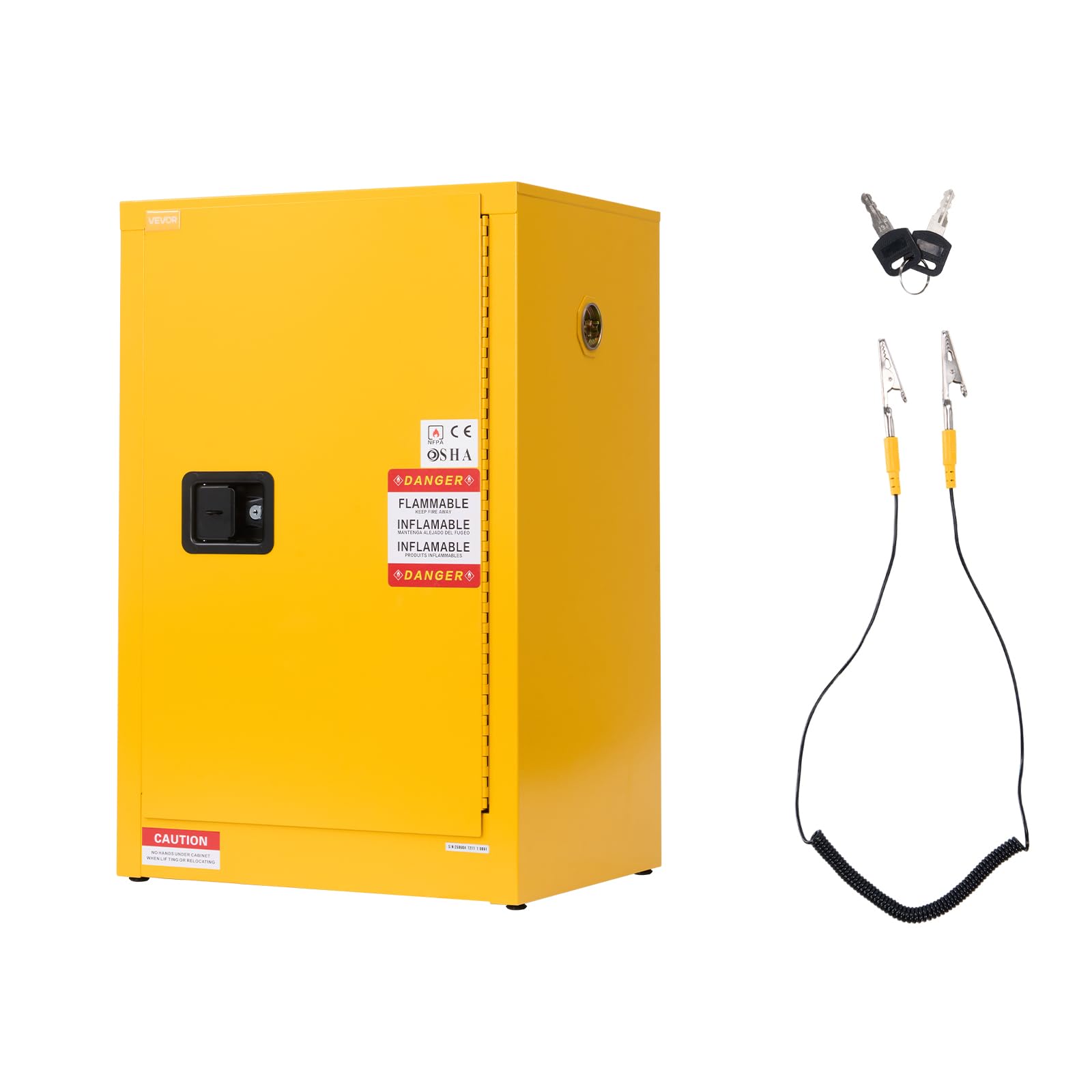 VEVOR Feuerlöschschrank feuerlöschfähiger brennbarer Lagerschrank (49,21 L) mit verstellbarem Regal, Feuerlöschschränke aus kaltgewalztem & verzinktem Stahl, Gelb Schutzschrank Gefahrstoffschrank