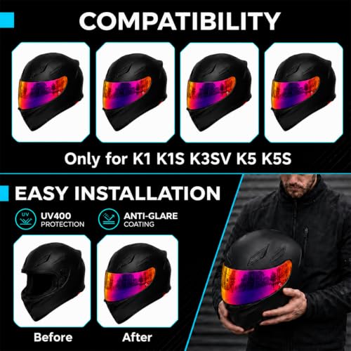 Image of PSLER k1s Visor - k1 Helmet Visor k3sv Tinted Visor k5 Face Shield Replacement for k1 k1s k3sv k5,Purplish Red Visor