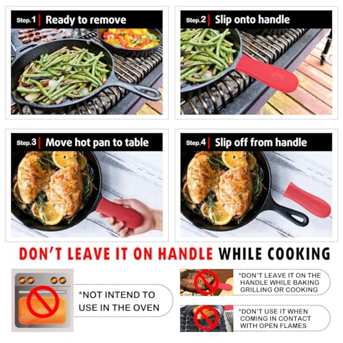 Cbiumpro 2-Pack Cast Iron Handle Cover, Silicone Heat Resistant Hot Cast Iron Skillet Pan Handle Covers Holder Sleeve - Image 4