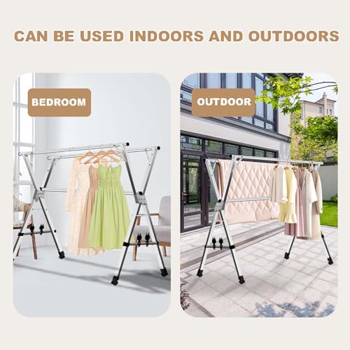 Étendoir à linge pliable 2,4m en acier inoxydable sans installation - 5