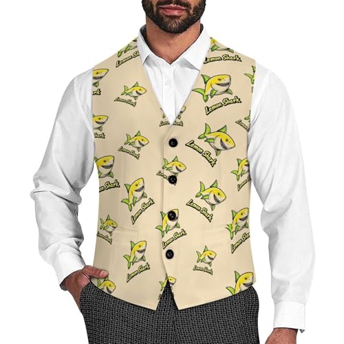 Lemon Shark Suit Vest for Men Slim Fit Tuxedo Waistcoat Button Down V Neck Business Dress Coat