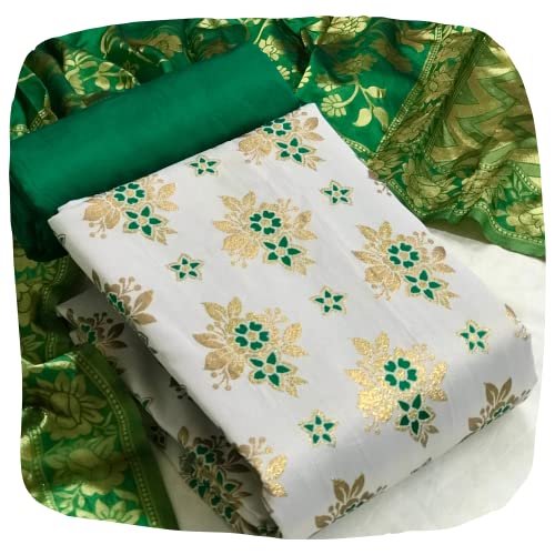 Women's Banarasi Silk Unstitched Salwar Suit Dress Material with Dupatta