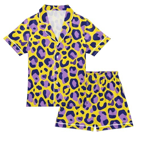 2 Piece Satin Pajamas Set Cute Leopard Silk Button Down Sleepwear Summer Nightwear