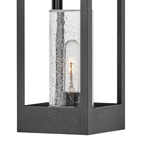 Hinkley Amina Single Light Wall Mount Outdoor Lantern - Aluminum, Arched Windows, Clear Seedy Glass Cup, Faux Candle Effect - Distressed Zinc Finish - Image 3