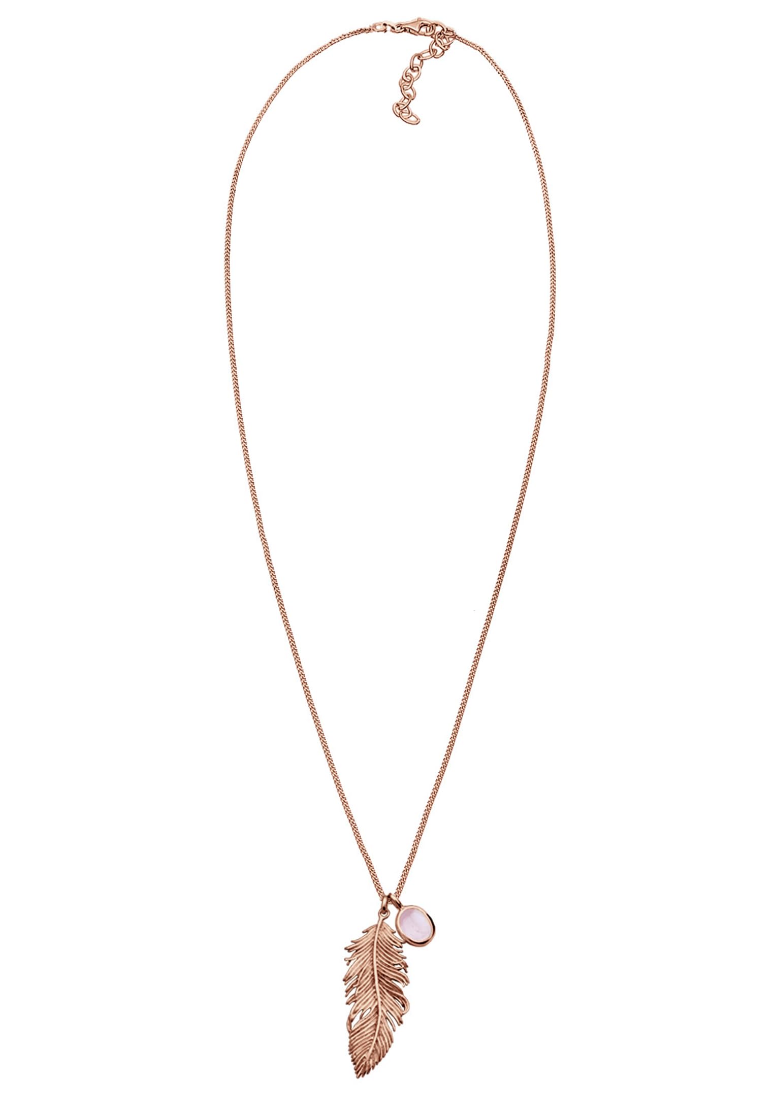 Elli Halskette Silber 925 Rosé 18K Vergoldet Feder Anhänger Kette Damen | Rosenquarz Schmuck Geschenke für Frauen Mädchen Mama Freundin, Boho Festival Silberkette Länge 70 cm