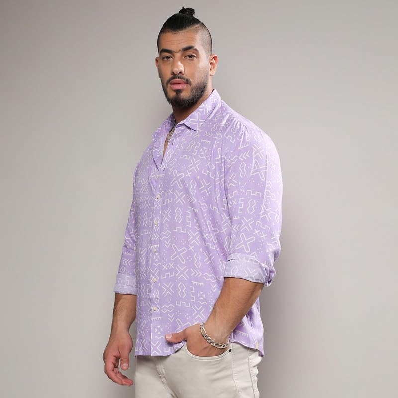 Image of Instafab Plus Men's Shirt for Casual Wear | Spread Collar | Long Sleeve | Button Closure | Plus-Size Fit | Cotton Shirt Crafted with Comfort Fit for Everyday Wear