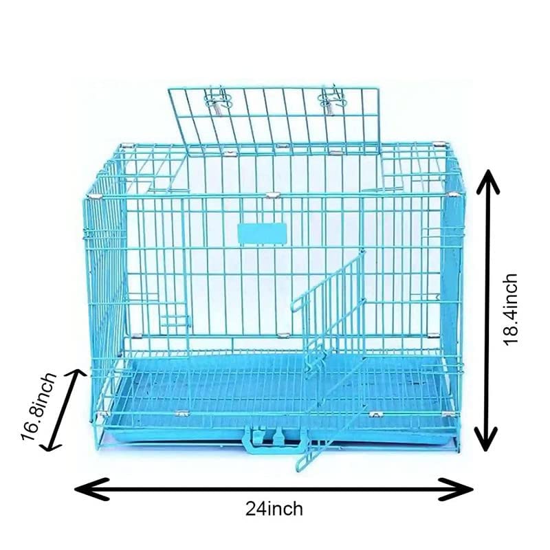 Image of Dog Trust Folding Metal Dog Cage with Paw Protector Easy to Move with Removable Tray Suitable for Small Puppy (24 Inch Blue Cage)