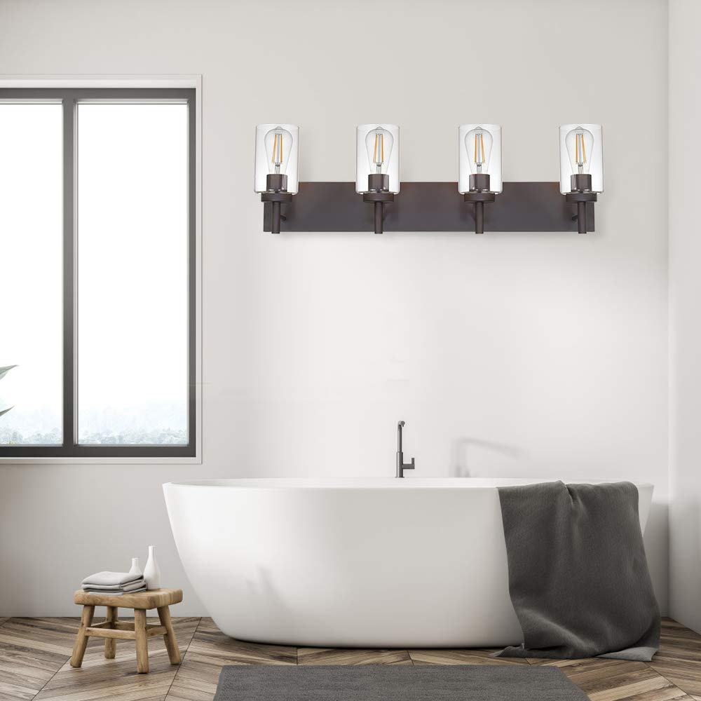 VINLUZ 4 Lights Bathroom Vanity Light Fixture Oil Rubbed Bronze Sconces Wall Lighting Industrial Indoor Wall Mounted Lamp, Farmhouse Style for Kitchen Dining Room (Patent No.: US D958,438 S)