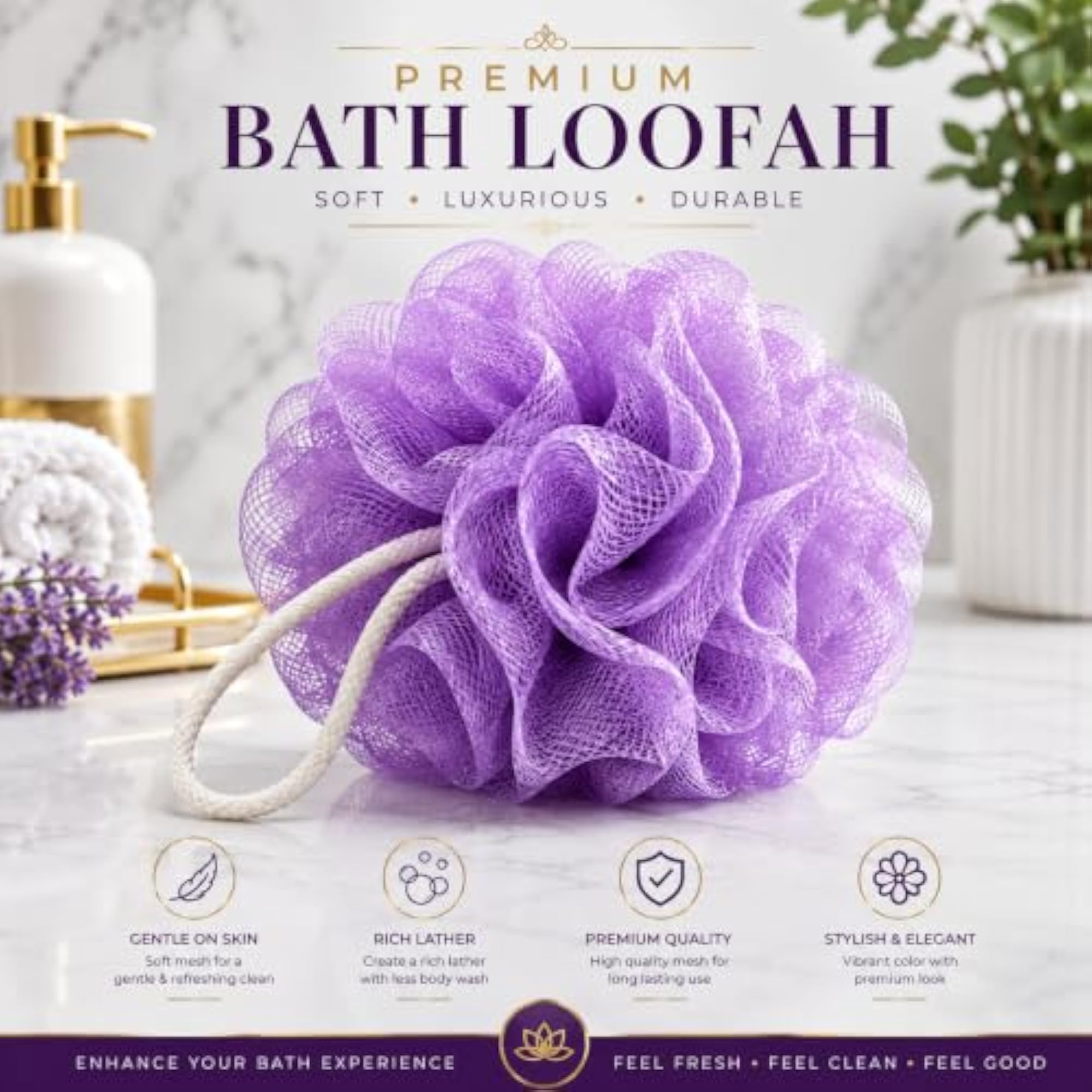 Loofah Bath Shower Sponge Scrubber in Purple
