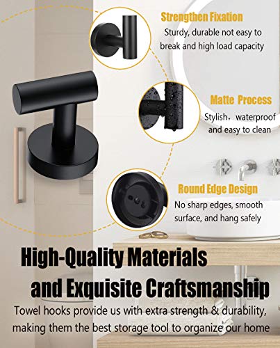 DEJLIG Bathroom Towel Hooks,2 Pack Matte Black SUS304 Stainless Steel Coat Robe Clothes Hooks Bath Wall Hooks Modern Towel Hanger for Bedroom Kitchen Hotel Wall Mounted