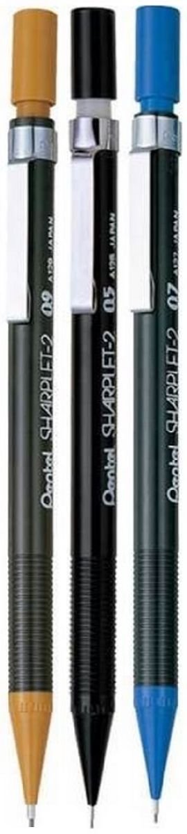 Pentel Assorted Size Pack Sharplet 2 Automatic Pencil Drafting Mechanical Refillable Lead & Eraser (1 Of Each Size - 3 Pens - 0.5mm, 0.7mm, 0.9mm)