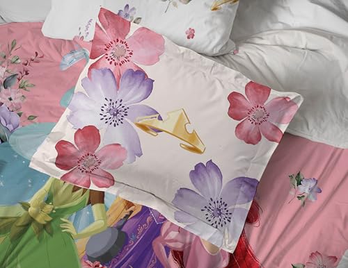 Image of Disney Princess Twin Comforter Set 5 Piece Bedding for Girls, Pink | Cinderella Rapunzel Ariel, Bed in a Bag, Comforter Sheets Sham Pillowcase, Official Product, Machine Washable, Girls Gift