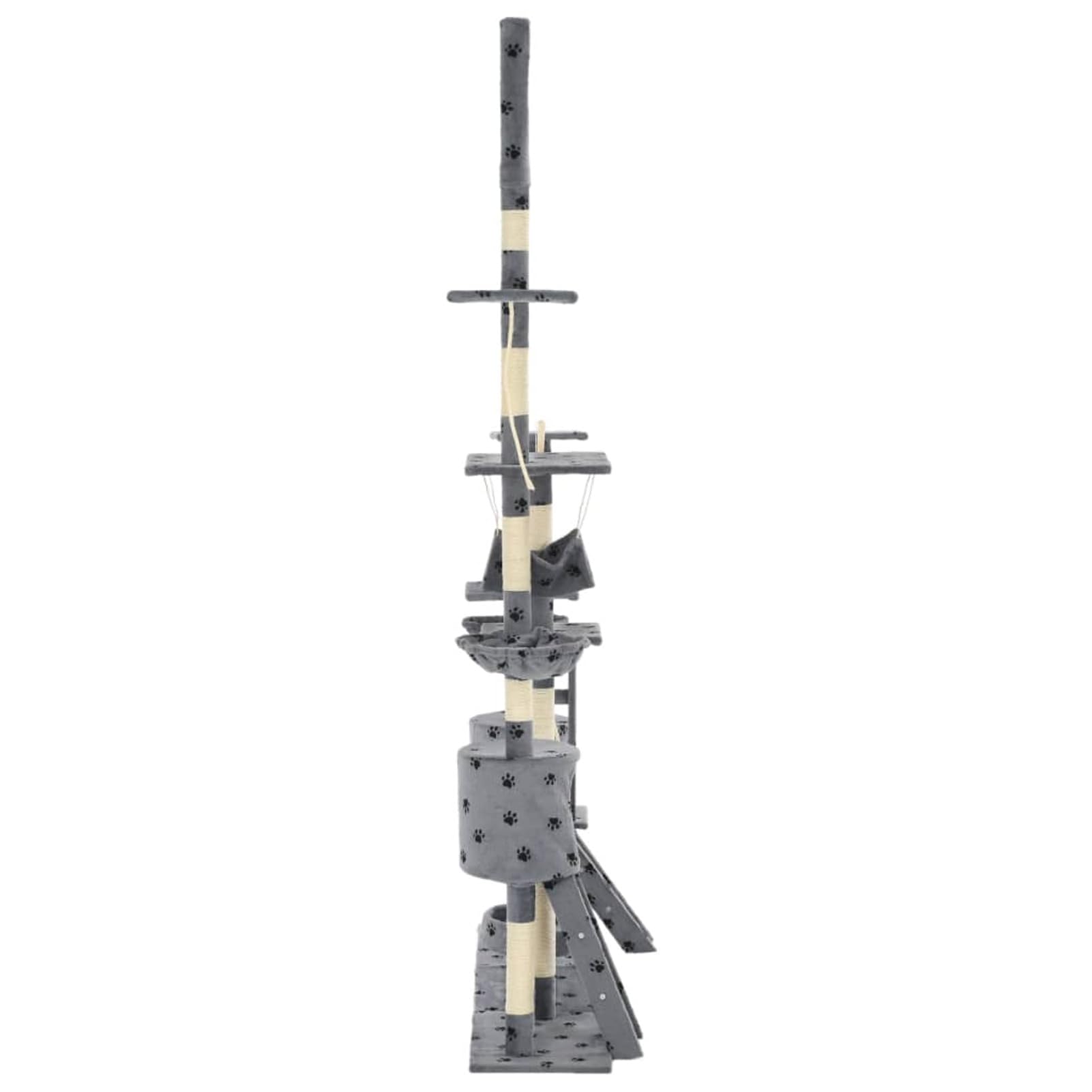 Drapak dla kota z sizalowymi słupkami do drapania, 230–250 cm, nadruk łap, wieża drapaków, wielopoziomowy domek do wspinaczki dla kotów i drabiny, centrum aktywności dla kotów domowych
