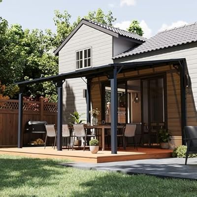 Aoxun Gazebo for Patio 10' x 14', Premium Gazebo Pergola with Sloped Roof, Large Wall-Mounted Heavy Duty Awnings, for Backyard, Patio, Deck and More