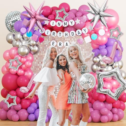 JOGAMS 167Pcs Silver Pearl Pink and Purple Balloon Arch Kit with In My Birthday Era Banner Hollow Star Music Note Disco Ball Balloons for Songstar Fans Karaoke Friendship Prom Princess Theme Birthday by JOGAMS - Used condition - Image 7