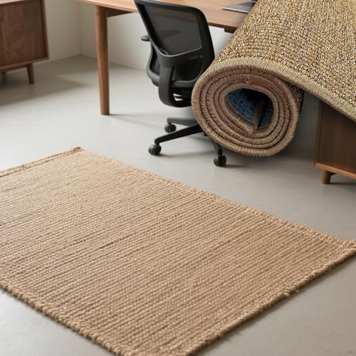 カーペット サイザル麻素材で原色?感が室内明るく 130cmx220cm 手作りの柔らかさあり・分厚いテクスチャ・滑り止め バウンドエッジング 厚さ 7(mm) 52x88inchs お掃除簡単でワンルームでオールシーズン使用のモダン品