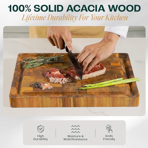 Tabla de Cortar Acacia 43x33x3.8 cm con Asa y Ranura miniatura 3