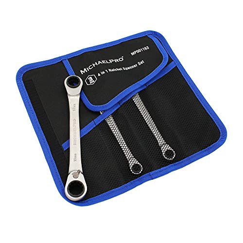 MichaelPro MP001163 4 in 1 Ratchet Wrench Set, 12 Sizes in 3 Piece Wrenches, Metric 8, 9, 10, 11, 12, 13, 14, 15, 16, 17, 18