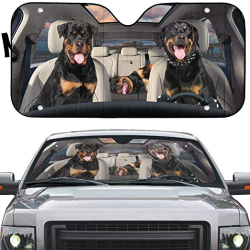 Parasol parabrisas de Rottweilers para proteger el coche en la playa