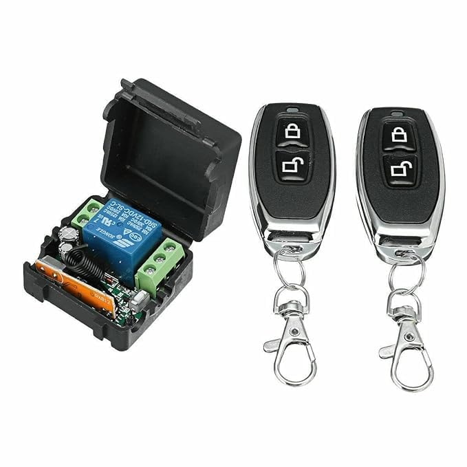 Yuth Trading Company 433Mhz Universal Wireless Remote Control Switch DC 12V 1CH RF Relay Receiver Module with Transmitters EV1527 Learning Code Remote Switch (1 Receiver and 2 L-U Remote)