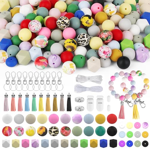 Skalamio 246Pcs Silicone Beads for Keychain Making Kit, 15mm Silicone