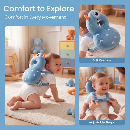 Image of Baby Head Protector Backpack - Soft & Lightweight Fall Cushion Backpack for Toddlers Walking and Crawling (One-Eyed Monster)