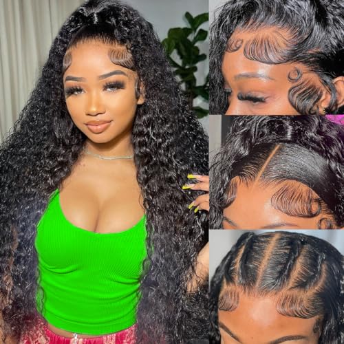 Ferzzon Bling Hair 30 Inch Deep Wave Lace Front Wigs Human Hair 13x4 HD Deep Wave Lace Front Wigs for Women Glueless Transparent Lace Frontal Human Hair Wigs