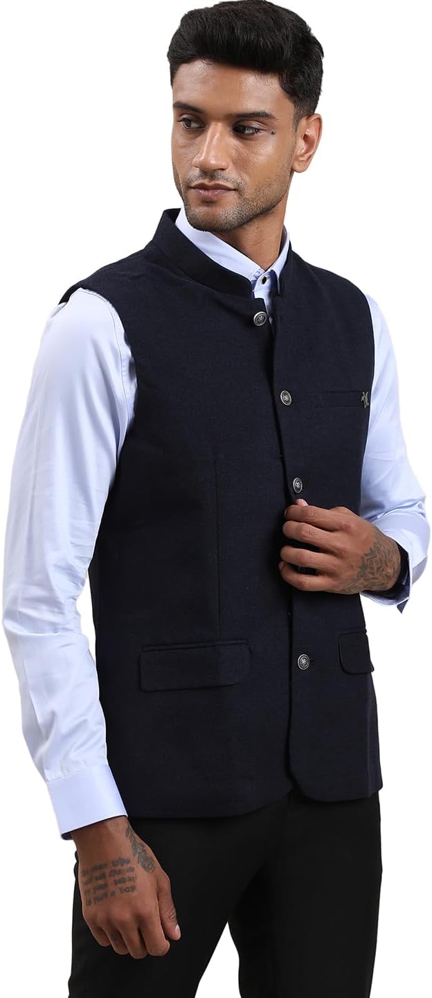 Turtle Nehru Men's Solid Fitted Rayon Terry Jacket