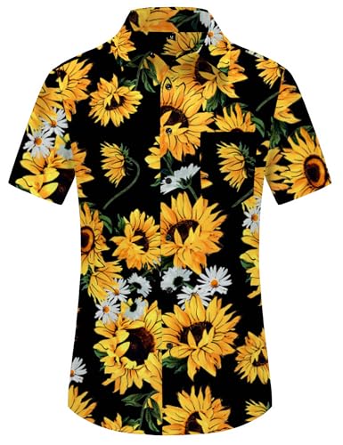 PEGENO Men's Flower Casual Button Down Short Sleeve Hawaiian Shirt4