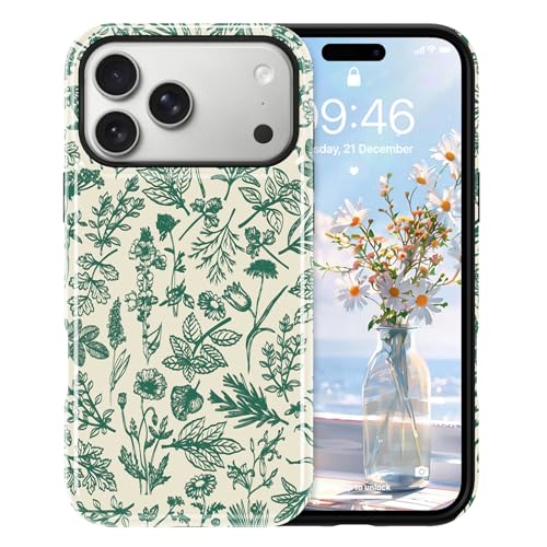 Coque de protection esthétique iPhone 17 Pro vert vintage premium